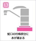 蛇口の付根部分に水が溜まる