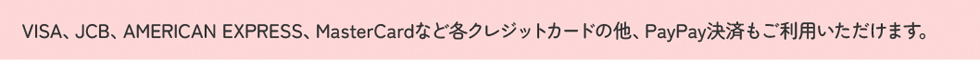 VISA、JCB、AMERICAN EXPRESS、MasterCardなど各クレジットカードの他、PayPay決済もご利用いただけます。