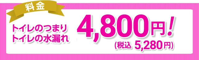 料金　トイレのつまり・トレイの水漏れ　4,800円！